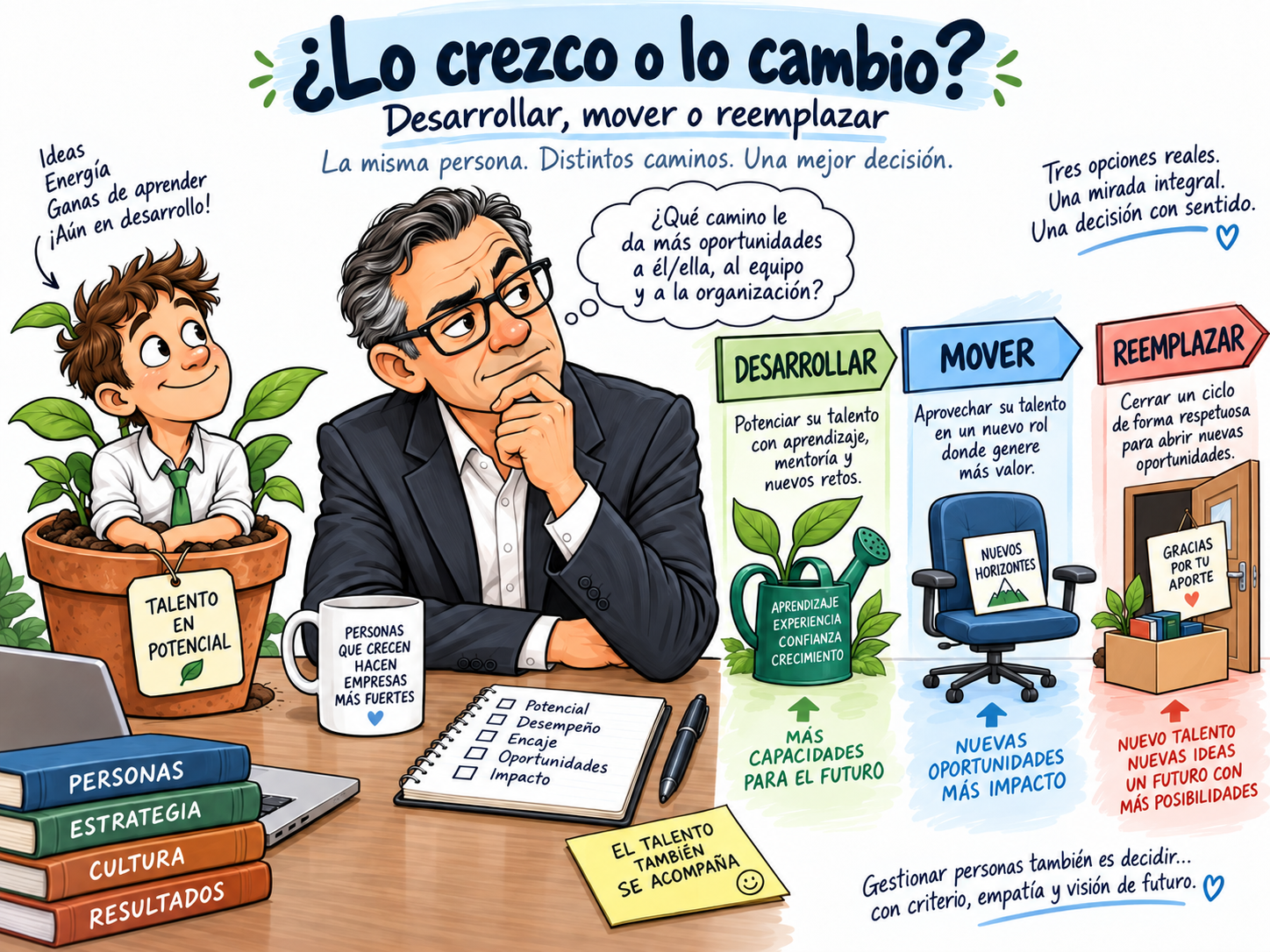 Crezco, muevo o saco a un empleado clave